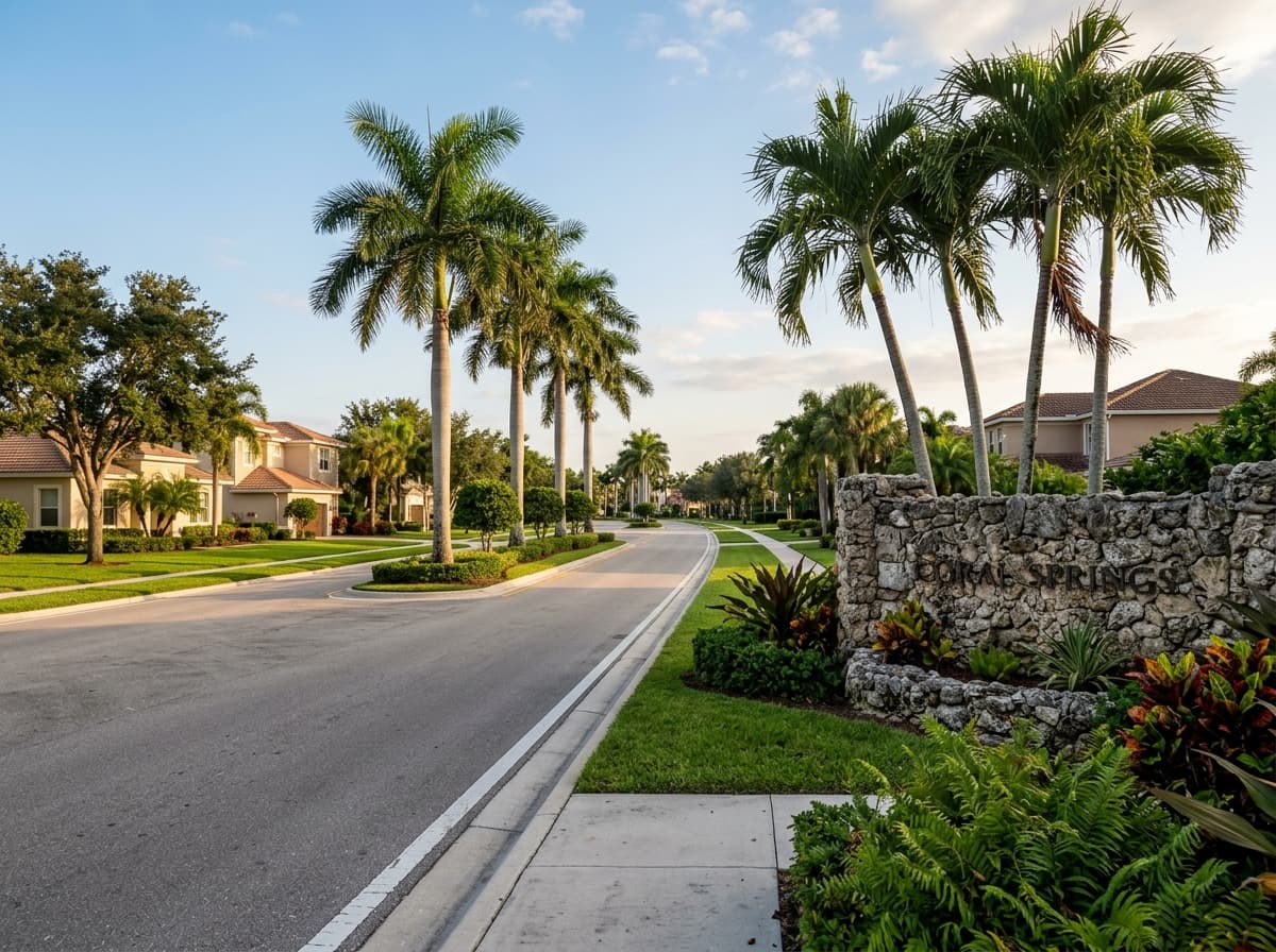 Residential streetscape in Coral Springs, Florida
