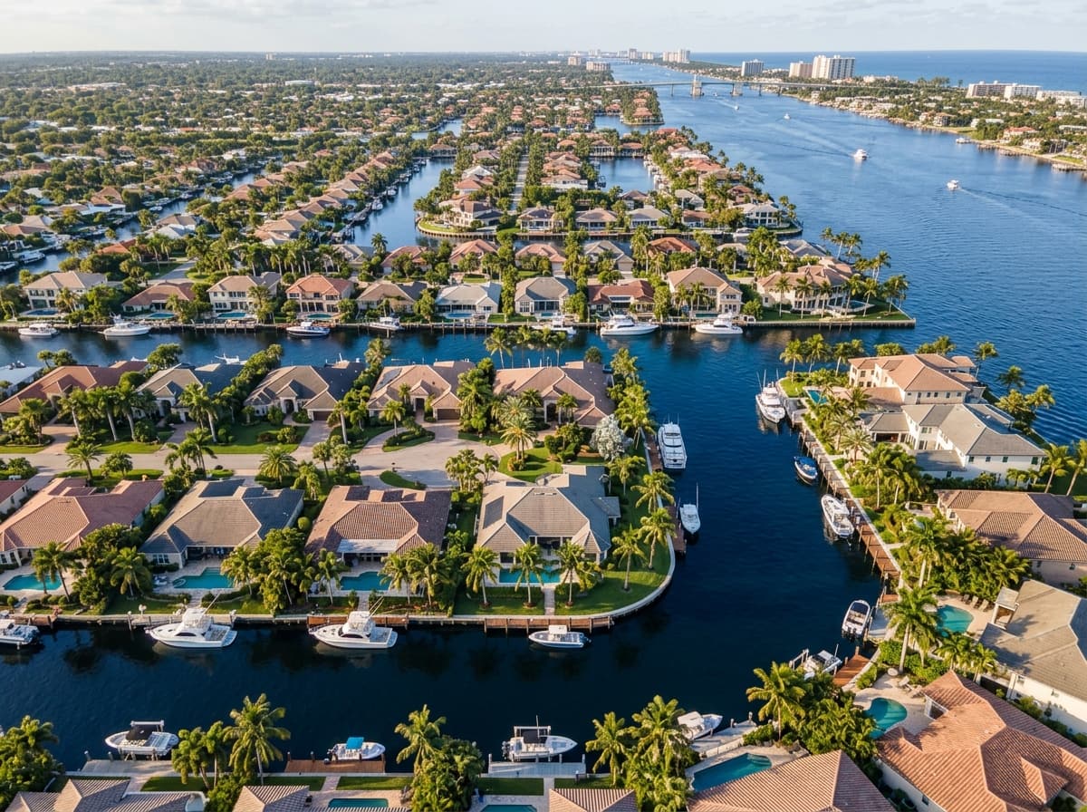 Canal-front homes near the Intracoastal in Deerfield Beach, Florida