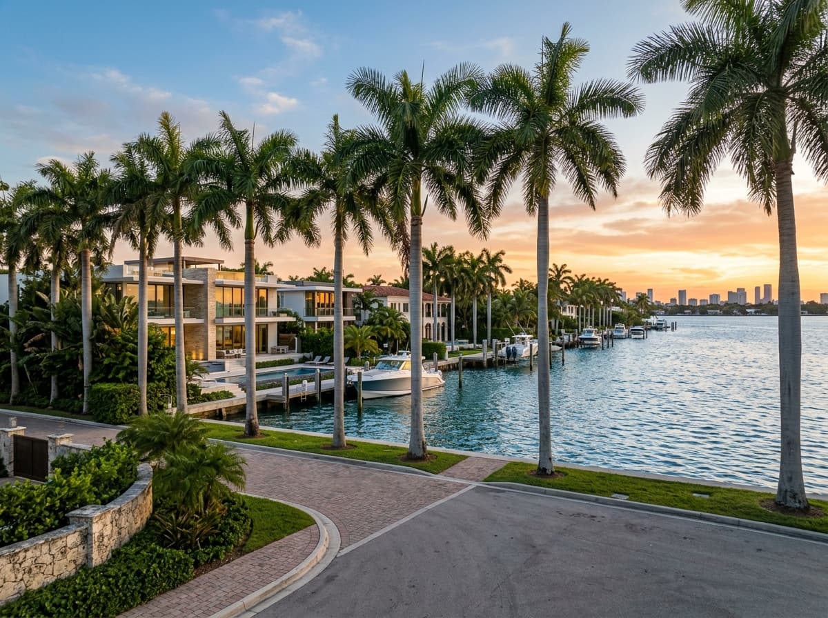 Waterfront high-rises and bayfront homes in Miami, Florida