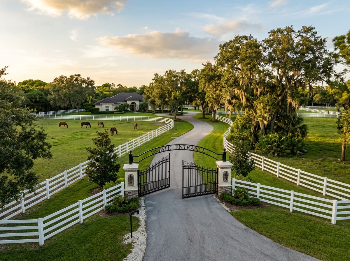 Gated acreage estate with open pasture in Southwest Ranches, Florida