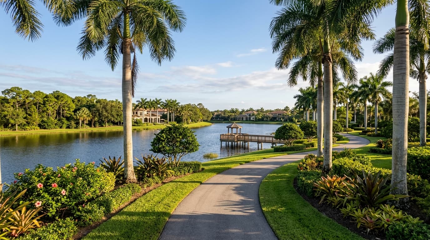 Community park and lake in Weston, Florida