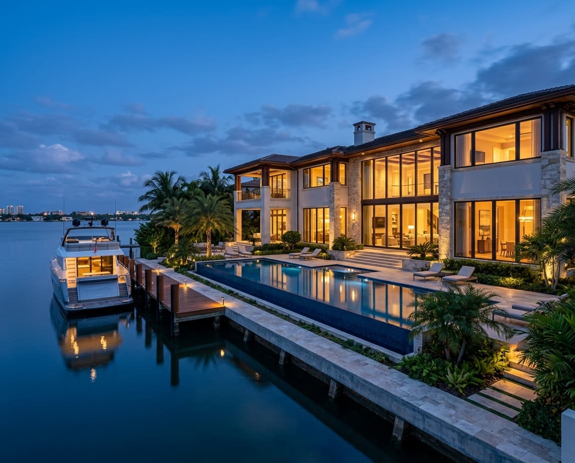 Luxury waterfront listing marketing spread, Fort Lauderdale