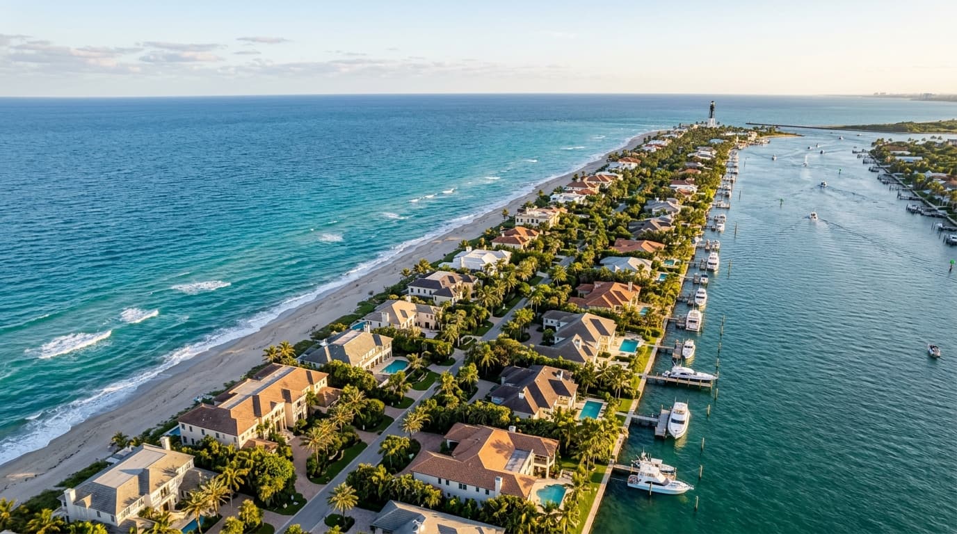 Aerial view of the Hillsboro Beach waterfront, South Florida