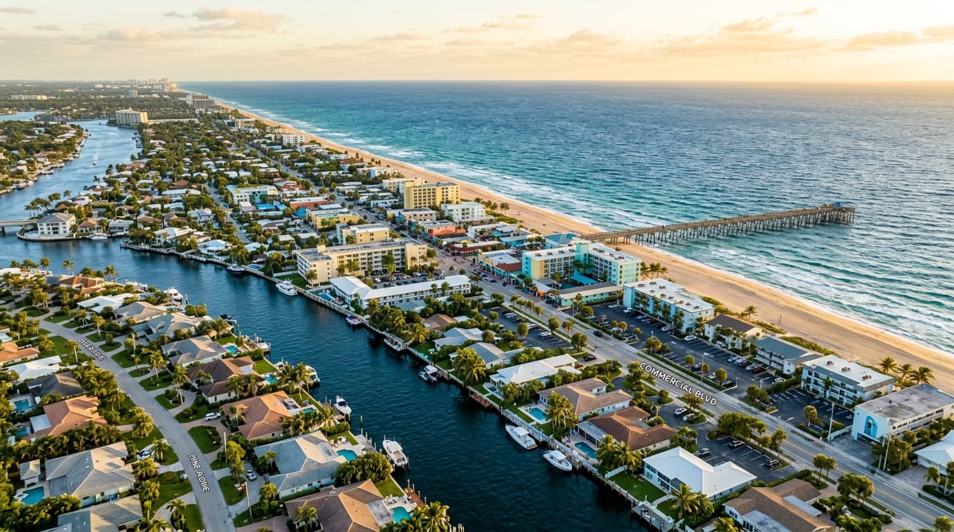 Aerial view of the Lauderdale-by-the-Sea waterfront, South Florida