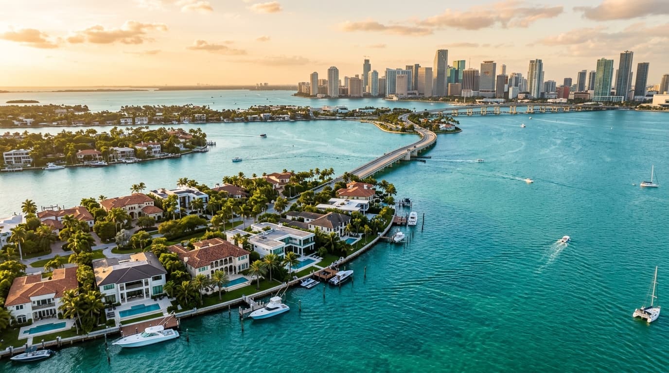 Aerial view of the Miami waterfront, South Florida