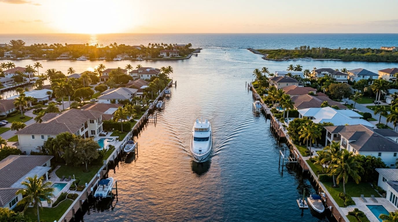 Aerial view of South Florida waterfront homes